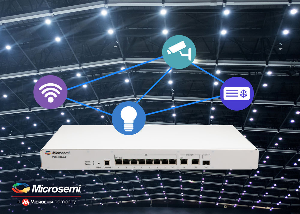 Un commutateur à huit ports compatible avec le standard Power-over-Ethernet (PoE) IEEE 802.3bt pour créer des systèmes d’éclairage intelligents économiques